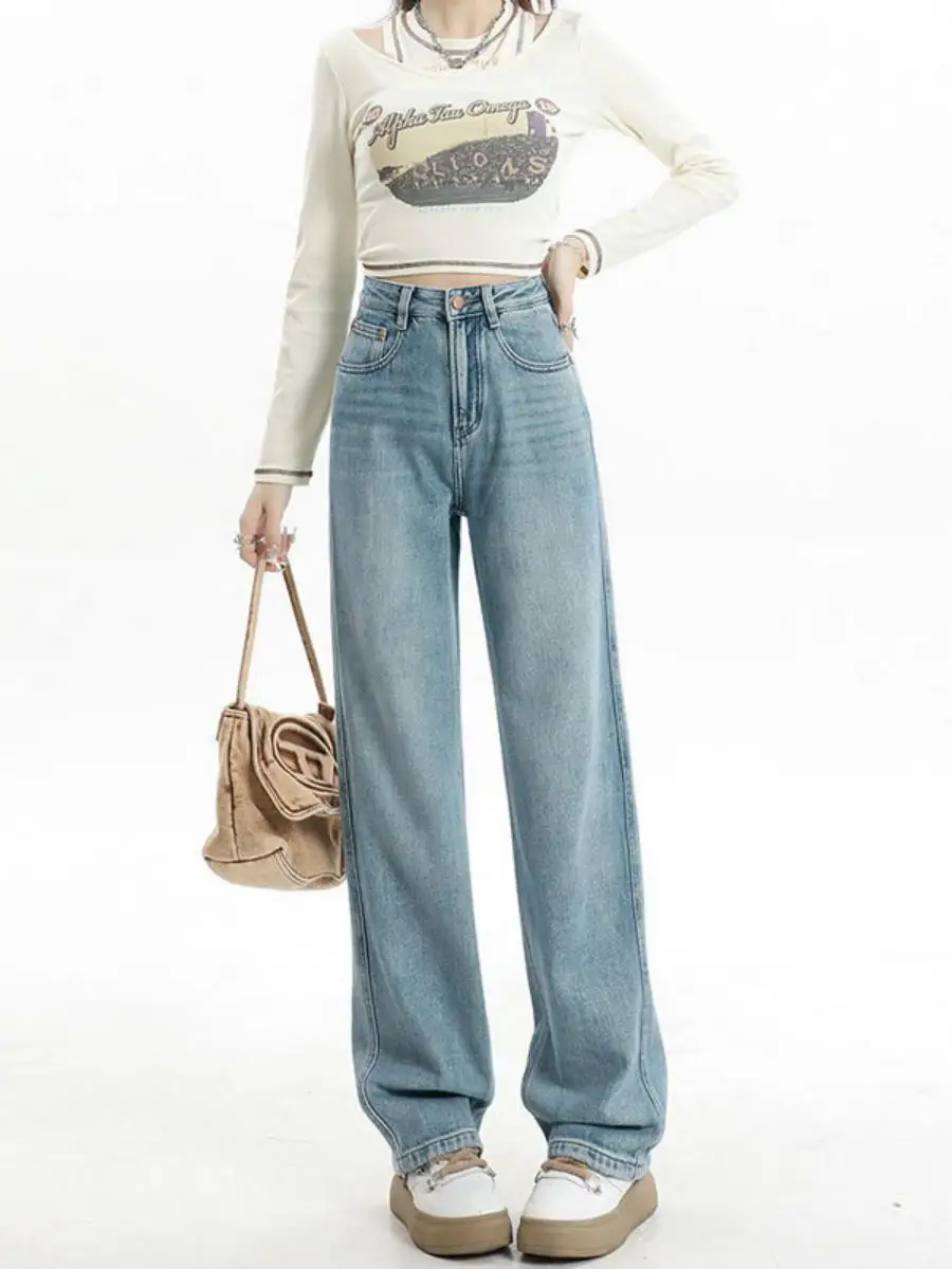 

Широкие джинсы с высокой талией, женские осенне-зимние длинные брюки длиной до пола, свободные брюки прямого кроя свободного покроя