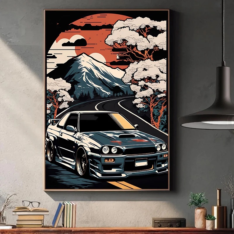 Japanese Retro Car Poster Cyberpunk Trend Print Art Racing Wall Art Wall Decoration Painting Home Decor for Bedroom Living Room
