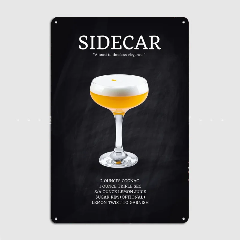 Sidecar Cocktail Recipe Drink Poster Retro Metal Custom Sign Pub Club Room Decoration Bar Posters Indoor Home Wall Decor