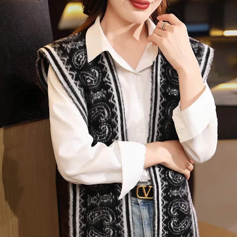 Shawl Wool Scarf New Fashion Decoration Autumn Winter Assorted Colors Black and White Shawl Outer Match Women