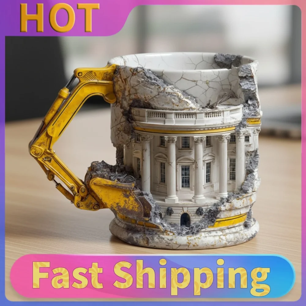3D Excavator Demolition Coffee Mug 300ml Capacity Funny 3D Excavator Shape Coffee Cup for Home Office Daily Use Holiday Gifts