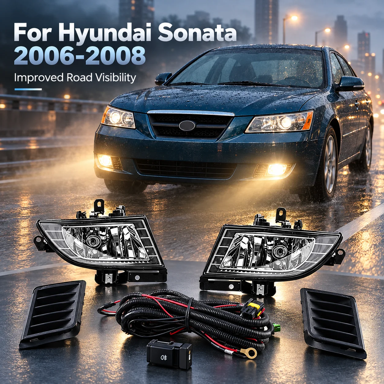 For Hyundai Sonata 2006 2007 2008 Front Bumper Fog Light Set Halogen Fog Lamp Assembly Replacement Driving Lamp