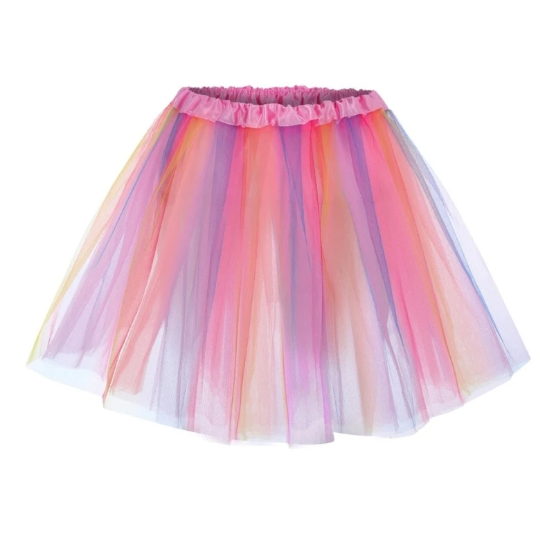 Jupe en tulle multicouche colorée pour femme, jupe mi-longue plissée élastique taille haute, jupe tutu arc-en-ciel pour filles, jupon longueur genou