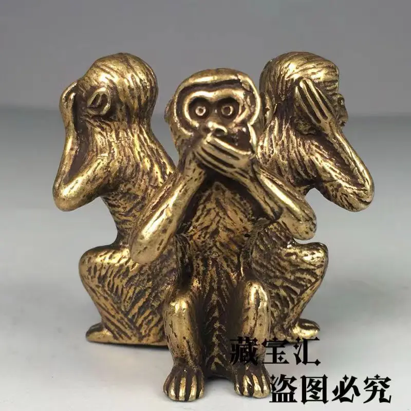 Antique Style Brass Three Wise Monkeys Sculpture Hear No Evil See No Evil Speak No Evil Tea Pet Desktop Tea Ornament