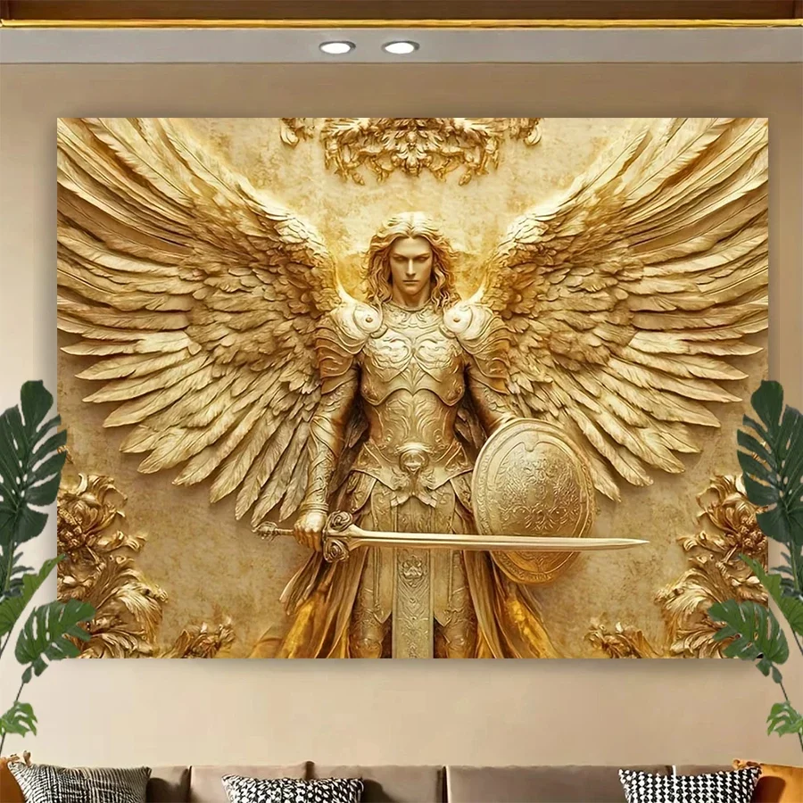 Large Golden Angel Wings Tapestry Wall Art Print for Bedroom Living Room Home Decor Spiritual Divine Aesthetic