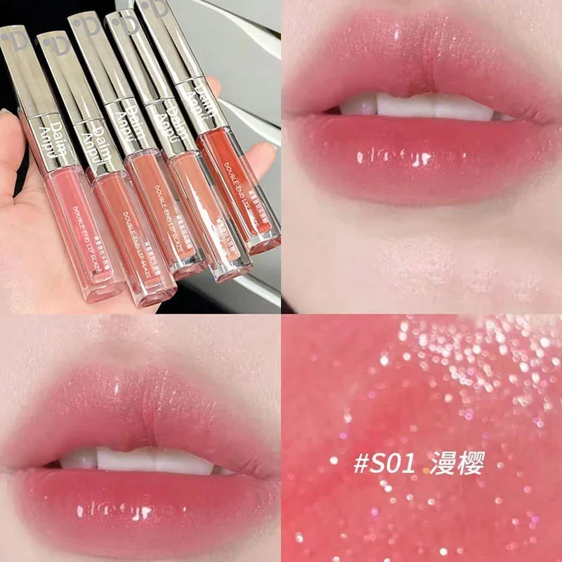 Doppelkopf Glitter Lip gloss matt Samt wasserdicht lang anhaltende rote Tönung flüssige Lippenstift Lippen glasur koreanische Make-up-Kosmetik