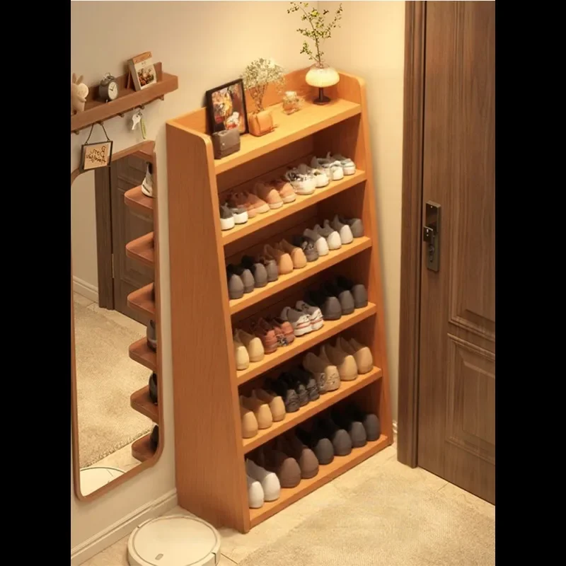 

Solid wood shoe rack, multi-layer household entrance, small narrow simple rack for rental housing