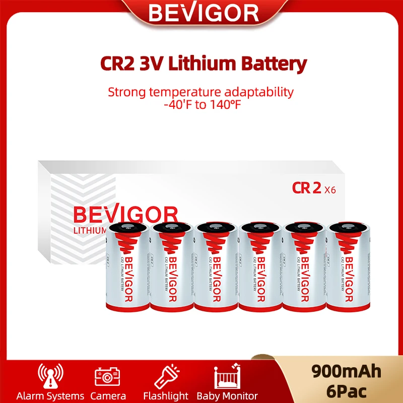 

BEVIGOR CR2 3V Lithium Battery 6 Pack Batteries Cell Long Lasting Power for Rangefinder Flashlight, Photo Cameras, Alarm Systems