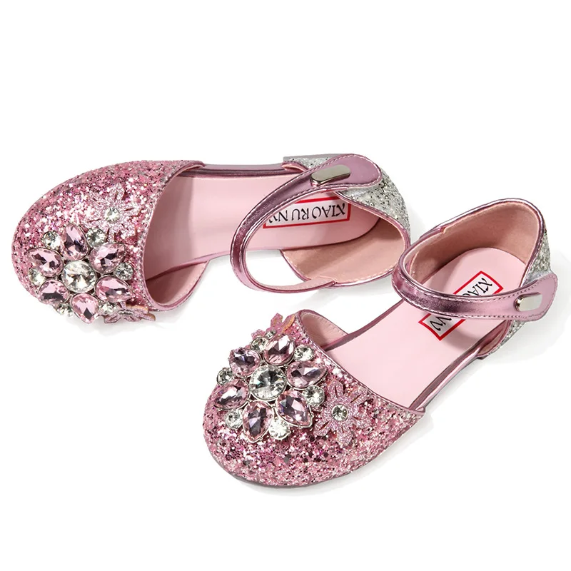 2023 Meisje Mary Janes Kinderen Prinses Glitter Schoenen Mode Veelzijdige Bruiloft Luxe Zachte Kids Strass Jurk Platte Sandalen