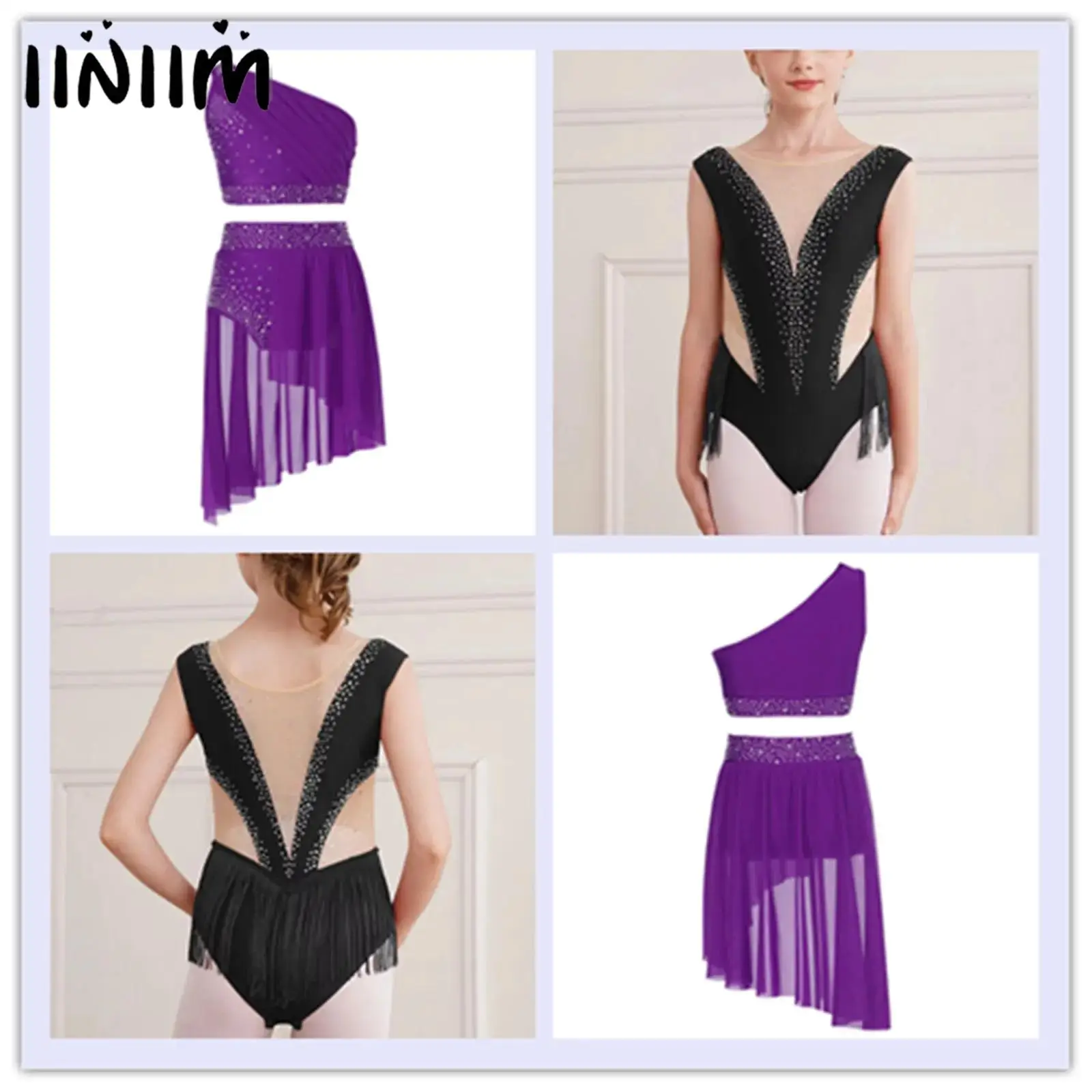 

Kids Girls Shiny Rhinestones Ballet Jersey Dance Outfits Gymnastics Artistic Skating Dress Lyrical Dance Performance Costume