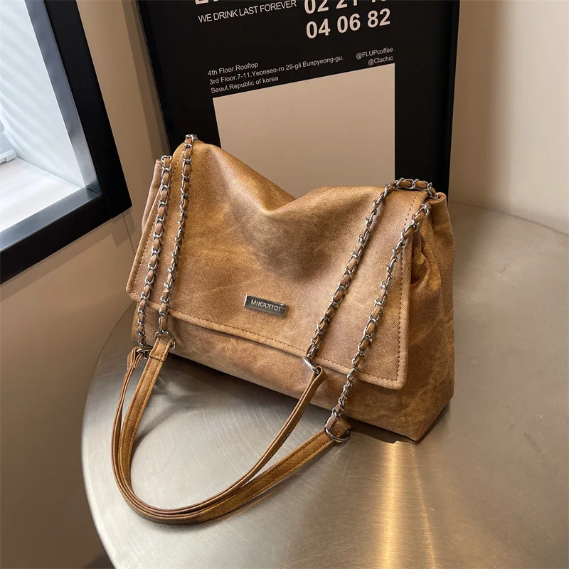 Women's Large Capacity 2024 New Fashion Niche Texture Chain Shoulder Bag Diagonal Tote Bag Simple Cross body PU Material Bag