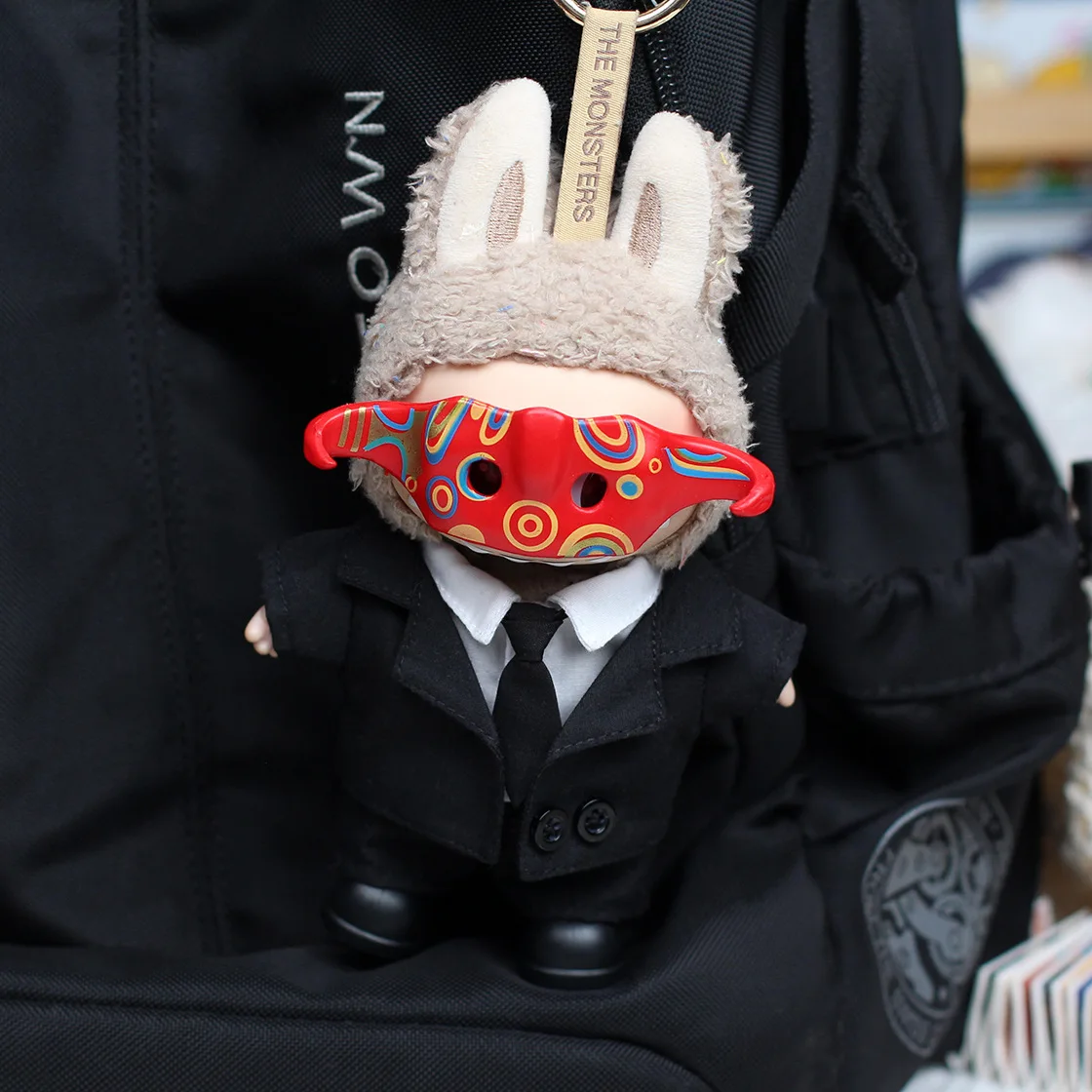 

Fashion Devil Mask for Labubu Red Ghost Mask Korean Kpop Black Suit Mafia Outfit for Labubu V1 V2 Dolls Outfit Accessorie