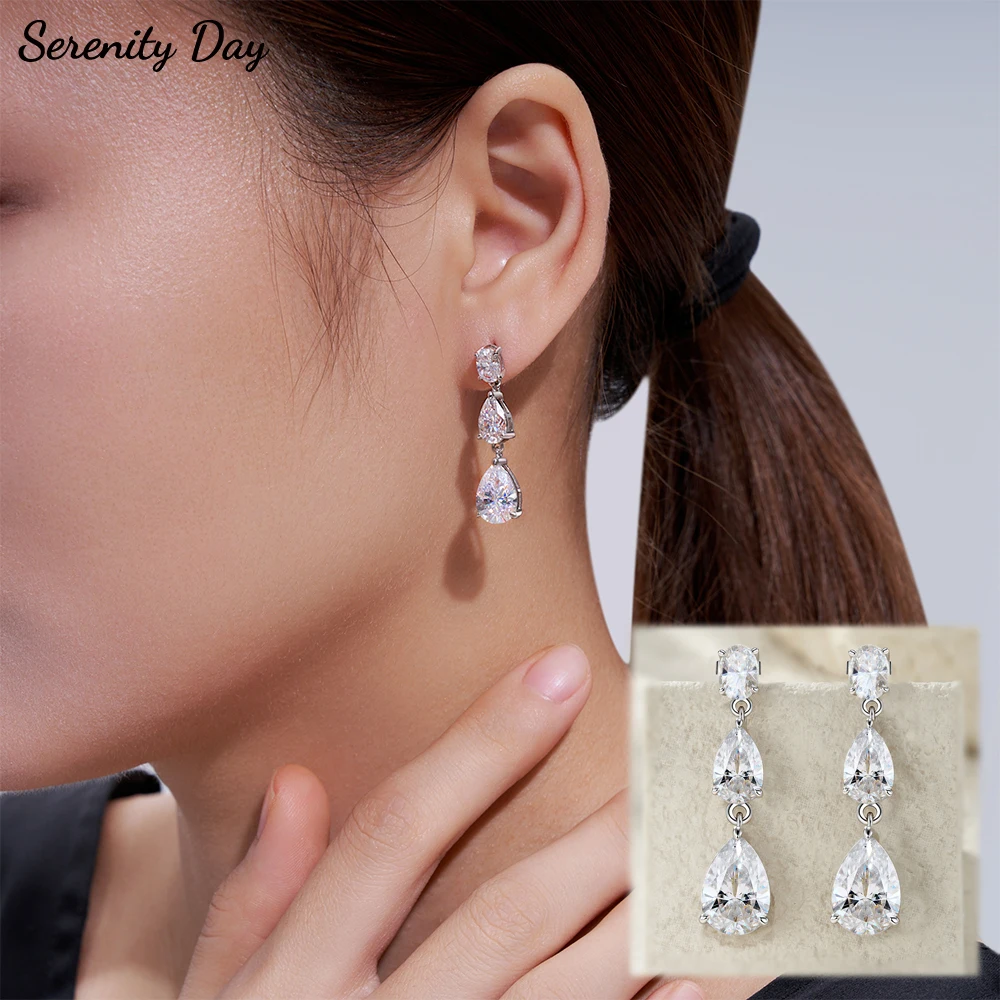 

Serenity 7ct Pear Cut D Color Moissanite Earrings Women 100% S925 Sterling Silver Pendant Earrings 18k Plated Girl Gift Jewelry