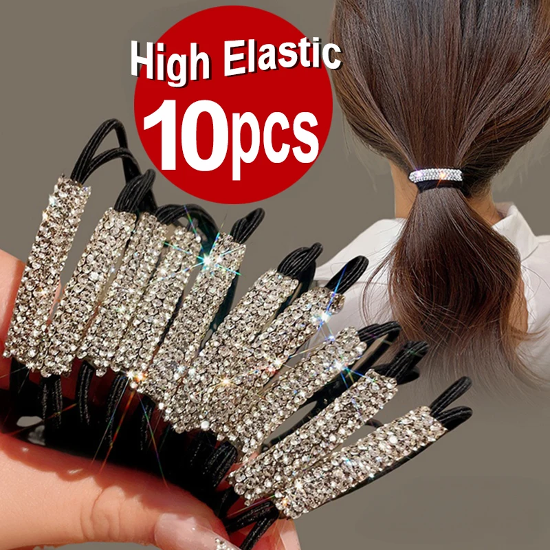 1/20pcs Women Diamonds Black Shiny Rhinestone Seamless Rubber Band Elastic Hair Rope 2023 New Fashion Hot Sale Hair Accessories