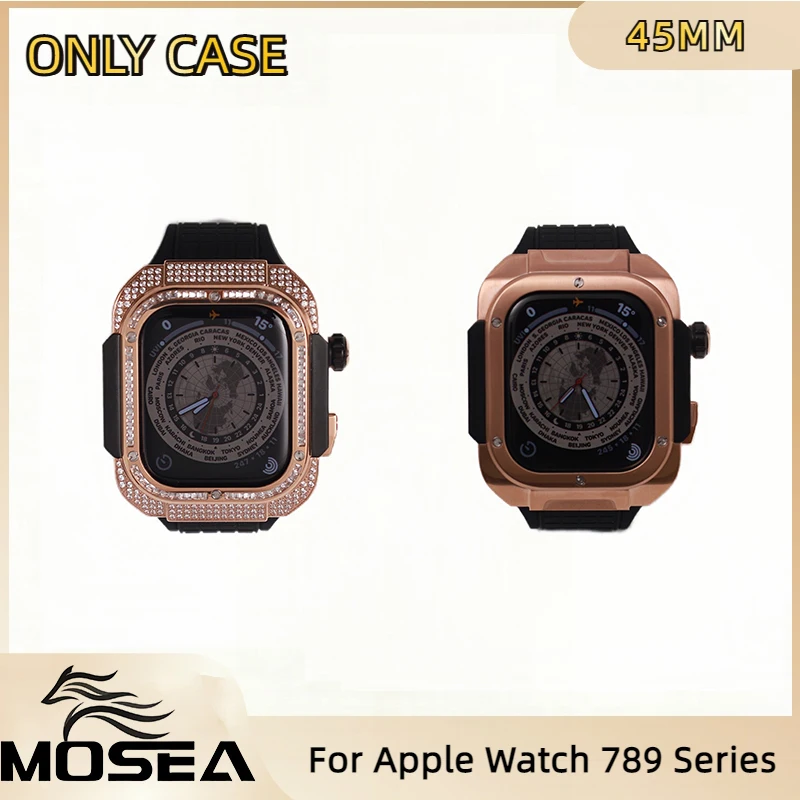 Mossea Brand for Apple Watch Case Suitable 45mm IWatch Metal Stainless Steel Case Soft Silicone Strap Suitable for 7 8 9 Series