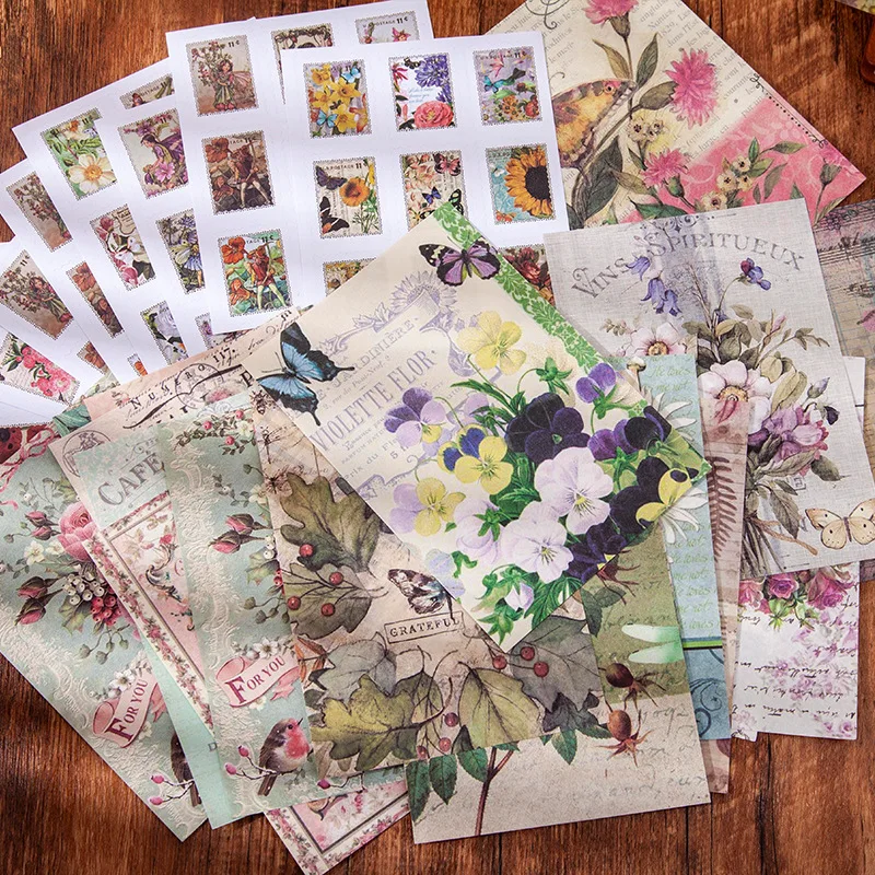 38pcs Moon Night Flower Viewing Series Decorative Stickers Vintage Material  Paper Label Diary Stationery Art Journal Planner