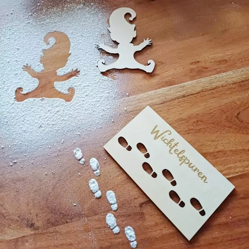 Wooden Gnome Stencil Footprints Christmas Dwarf Elf Laser Cutting Pendant For Christmas Floor Footprint Template Window Decor