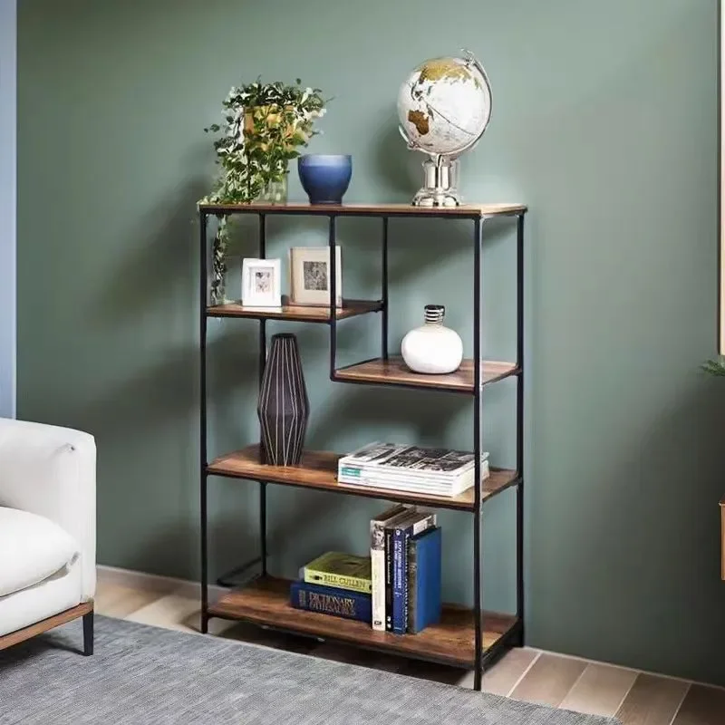Retro Wrought Iron Bookshelf Multi Tier Floor Standing Display Rack Industrial Style Storage Shelf for Living Room Studio