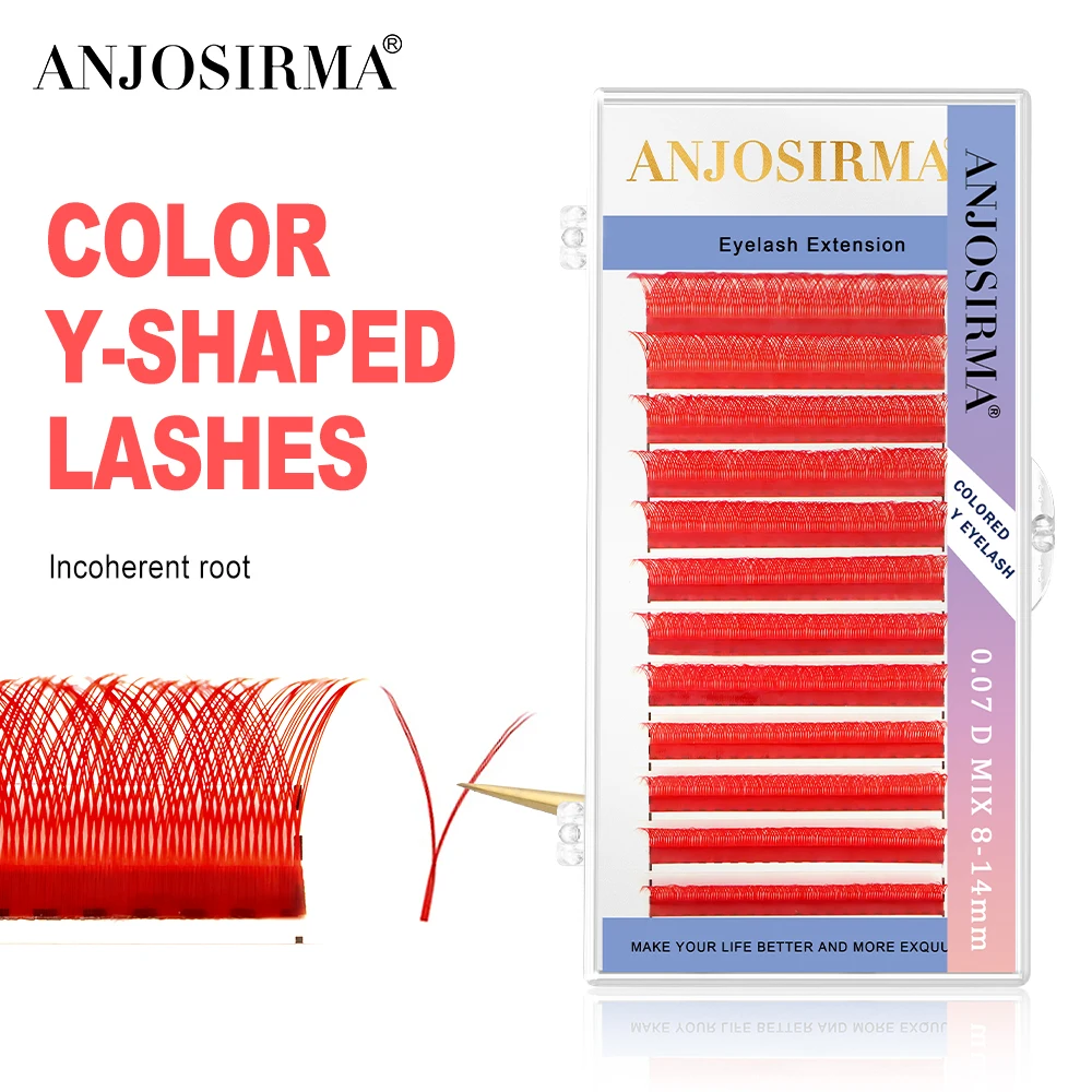ANJOSIRMA 2D YY Shaped colorful eyelash extension natural soft Brown False eyelashes automatic blooming professional lashes