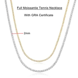 Serenity D Color 2mm Full Moissanite Tennis Necklace Women S925 Silver Neck Strap Choker Clavicle Chain Plated 18K Fine Jewelry