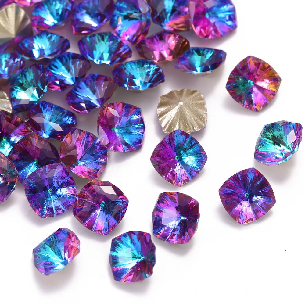 Strass carrés épais en verre de 8MM, 20 pièces/paquet, pierres précieuses irisées à dos pointu pour bricolage, manucure et décoration Nail Art