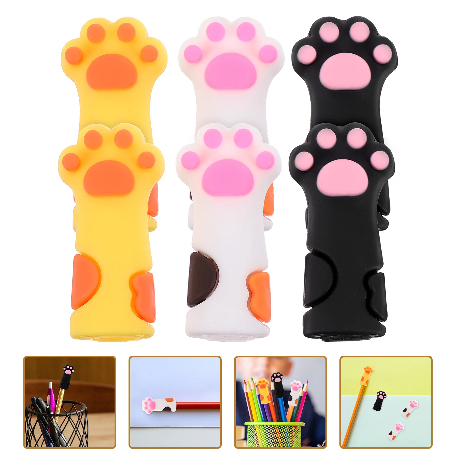 6 Pcs Pen Case Silicone Pencil Protectors Cartoon Covers Lovely Extender Holders Cat Claw Caps Mini Erasers Pencils