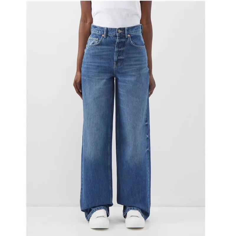 

2022 New Jeans Women's Custom-made Models Look Slim and Long-legged Retro Women's Jeans High-waisted Wide-leg Pants Women