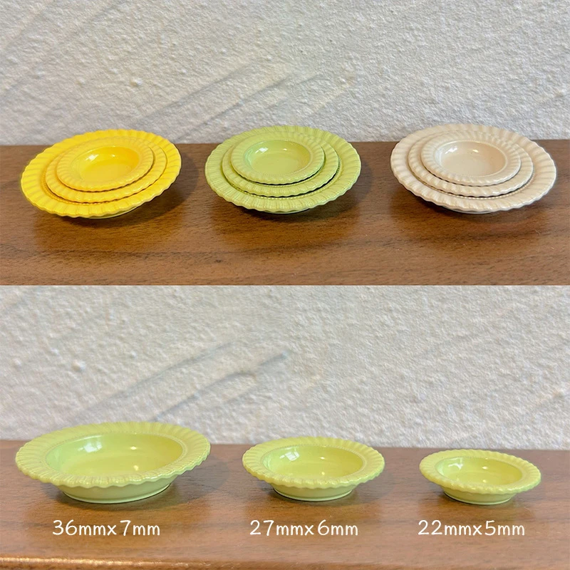 3Pcs Simulation Küche Gericht Modell Puppenhaus Miniatur Lebensmittel Platte Westlichen Küche Platte Spielzeug Für Mini Dekoration DIY Zubehör