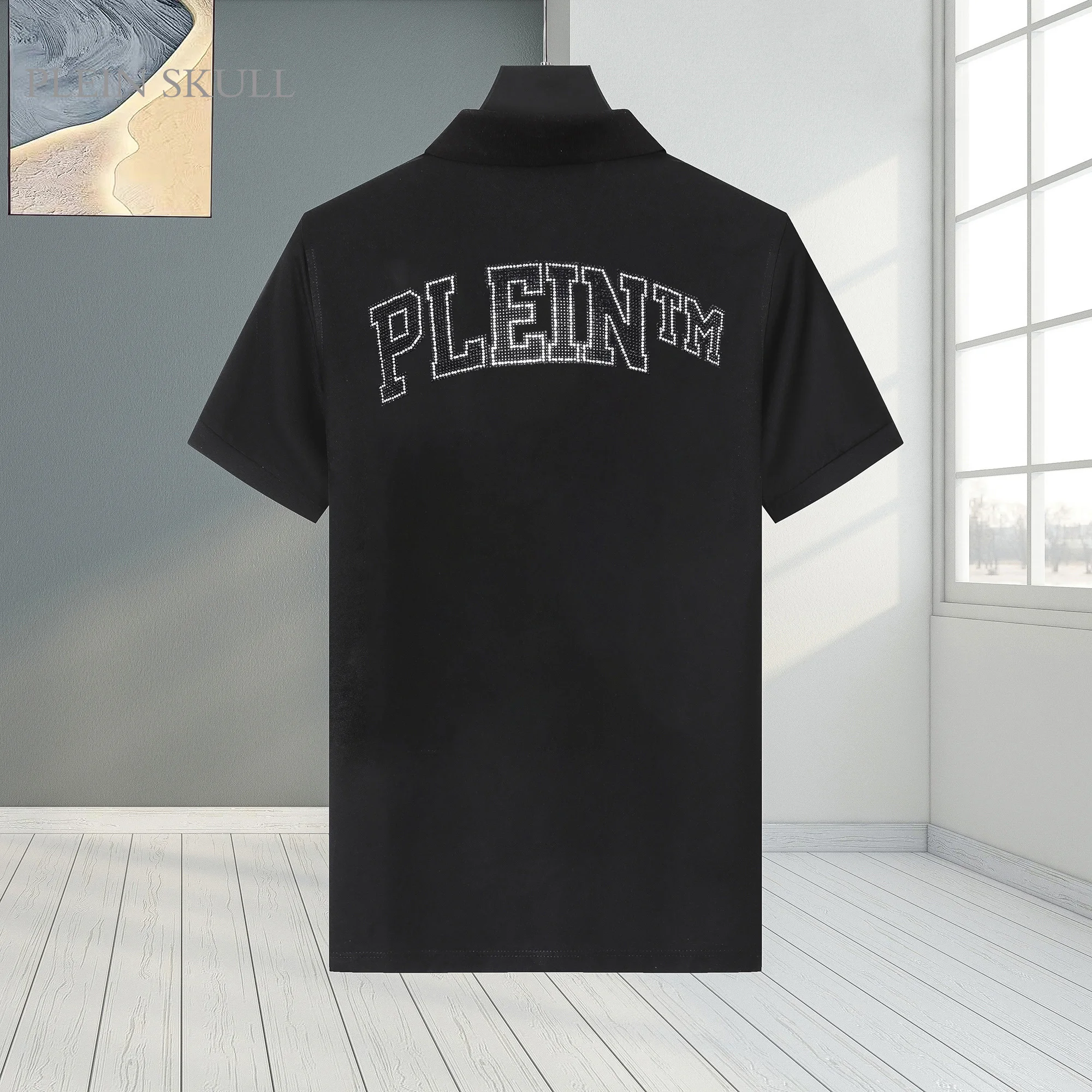 Men's Luxury Street Style Back Rhinestone Letter Print Short Sleeved Summer Casual Daily Pop Pure Cotton Comfortable T-shirt