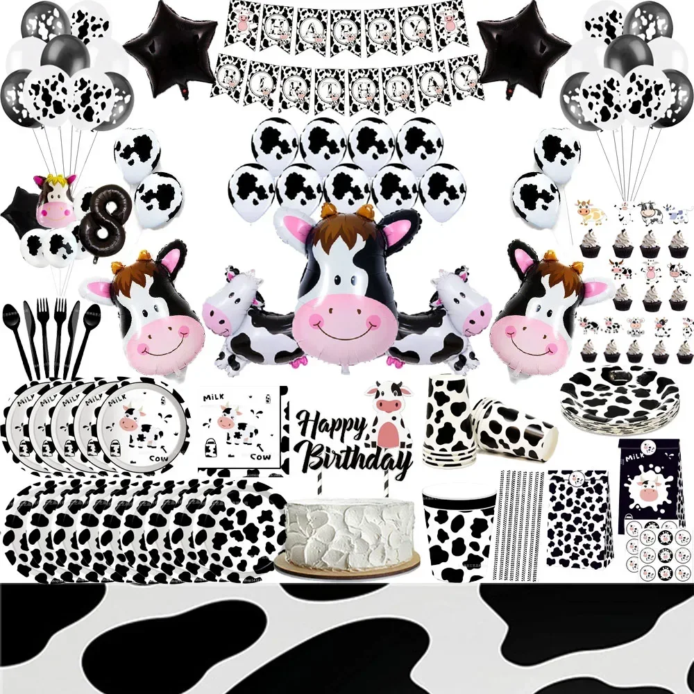 Farm cow theme Baby birthday party Disposable cutlery cup Paper napkin tablecloth balloon child party supplies