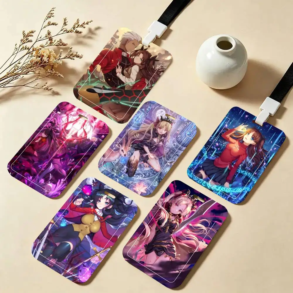 Porta Tarjetas de Anime Fate Stay Night Toosaka Rin con Correa para el Cuello, Colgante, Porta Credenciales, Llavero, Estuche para Tarjetas de Trabajo, Regalo