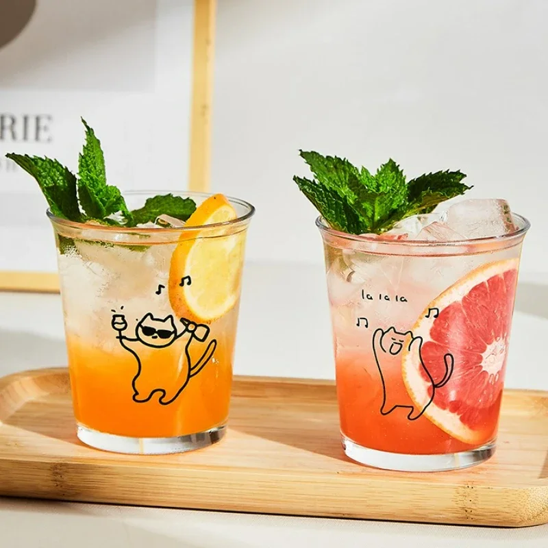 Korean Style Class Water Cup Cute Dog Juice Breakfast Coffee Tea Milk Beer Dessert Cup Household Transparent Mug Drinking Cup