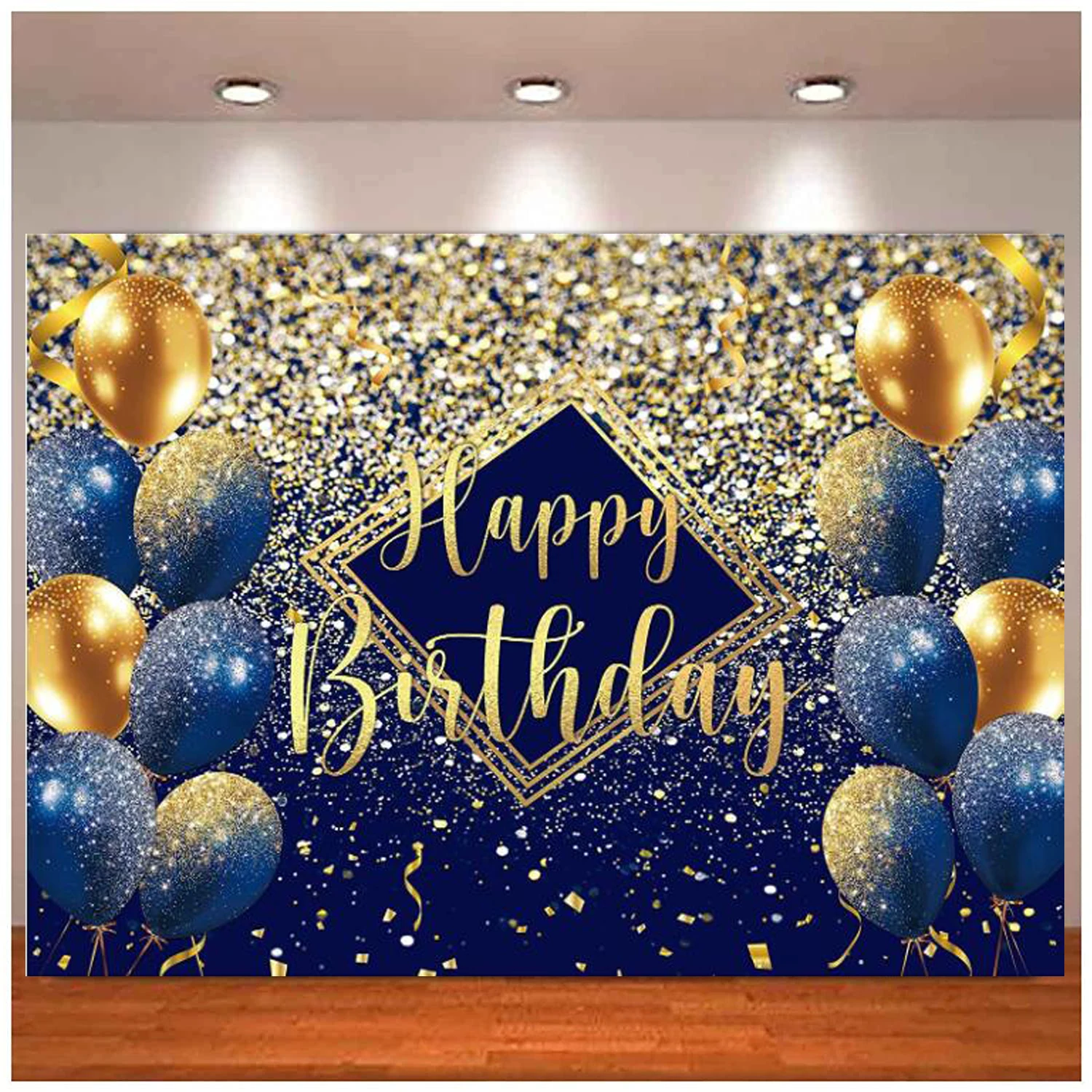 

Royal Blue Black And Gold Glitter Photography Backdrop Balloons Background Prince Prom Birthday Party Decor Cake Table Decor