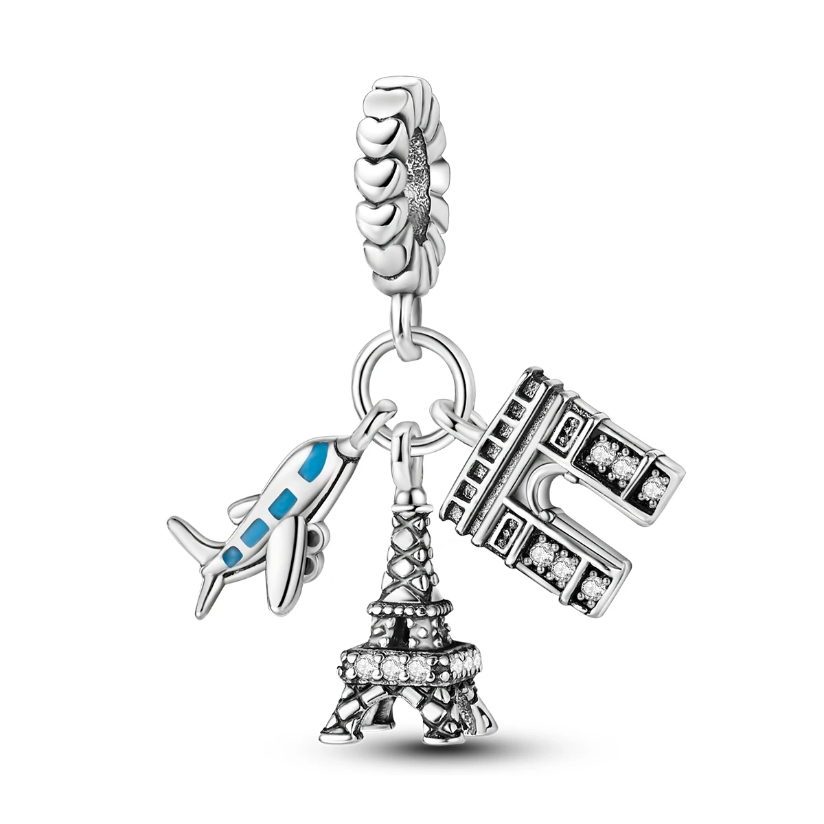 925 Sterling Silver CZ Paris Eiffel Tower Airplane Charm Fit Women DIY Bracelet Necklace Fashion Jewelry Travel Souvenir Gift
