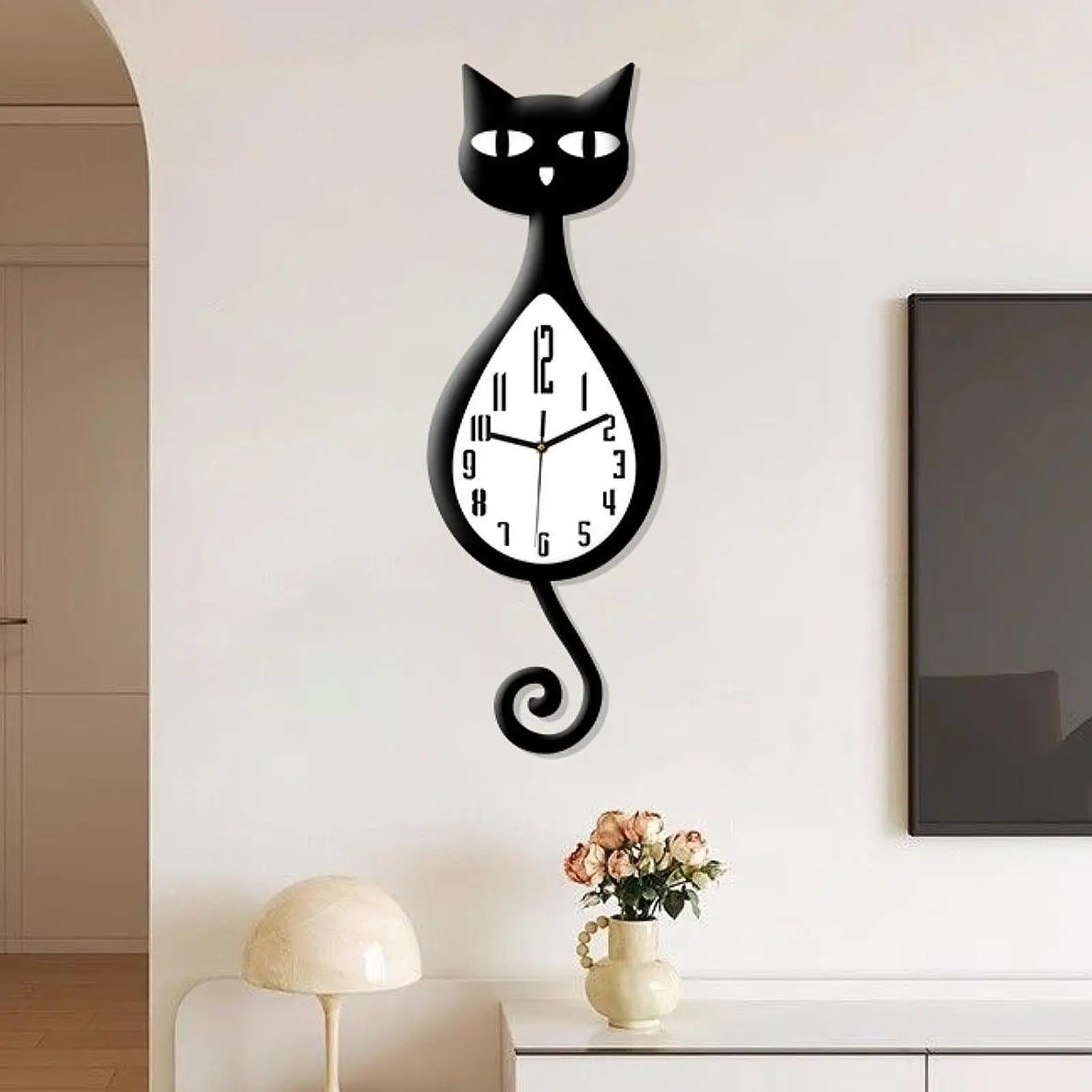 

Настенные часы в форме кошки, очаровательные подвесные часы, многоцелевые, простая установка, домашний декор, тихий механизм для спальни, детской комнаты