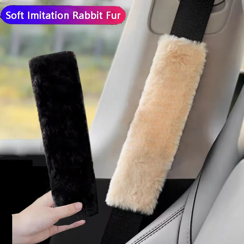 1/2 Uds. Funda para cinturón de seguridad de coche de felpa larga y suave de alta calidad, bonito conejo de imitación, arnés de hombro de seguridad para coche, accesorios para coche