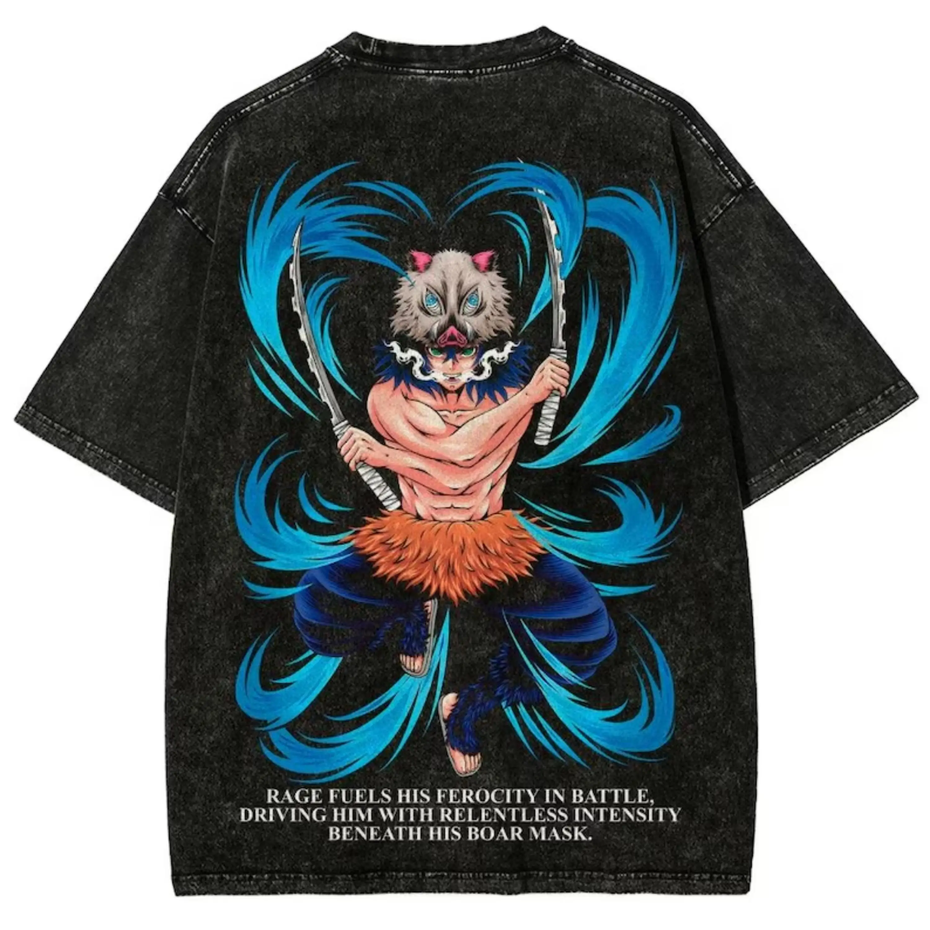 Inosuke Hashibira Demon Slayer Vintage Washed T-Shirt – Anime Manga Streetwear Tee 2026 New Cotton Summer Tshirt for Men