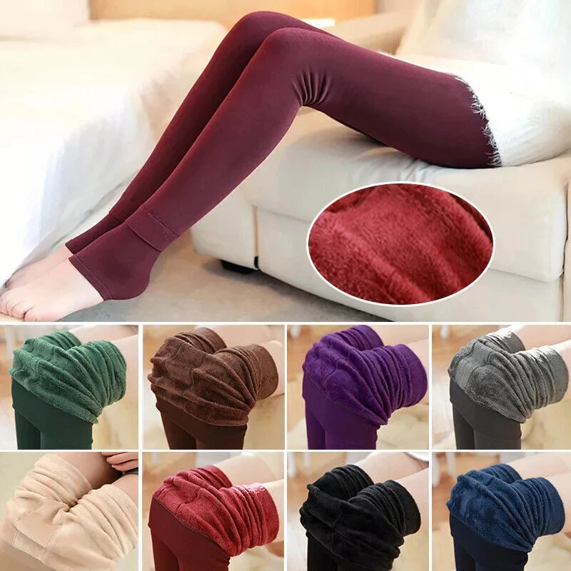 Women Winter Leggings Warm Leggins High Waist Solid Color Velvet Women Thickened Velvet Leggings Casual Stretchy Leggings