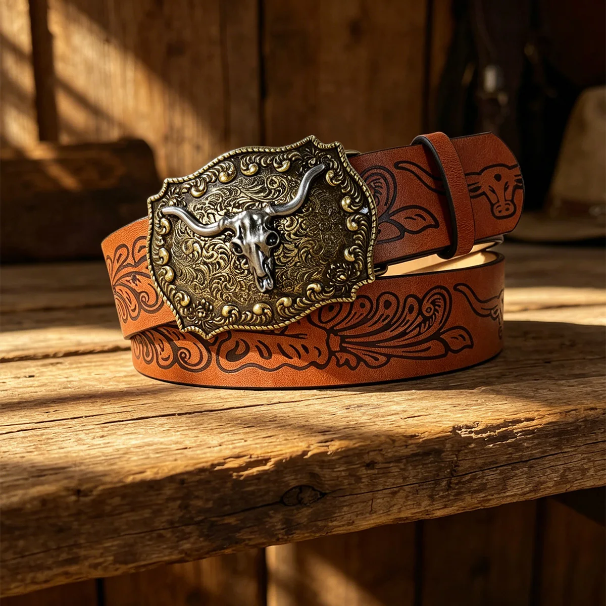 Vintage Western cowboy Cowgirl Style Plus Size Belt For Men Women Bull buckle Bull Flora printed belt Big Jeans Waistband Male