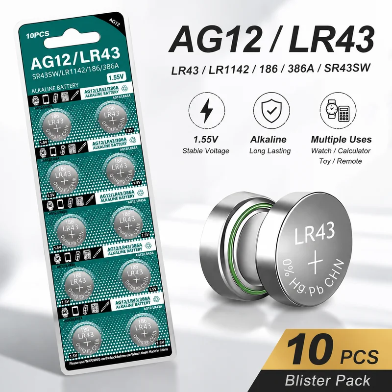 Button Cell Battery AG12 LR43 1.55V 301 386 L1142 10-50PCS Replacement for Watch Remote Control, Long Lasting Power
