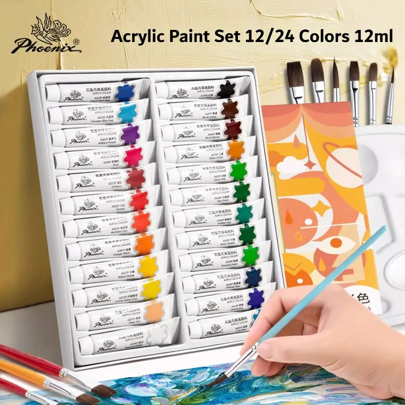 12/24 Colors Acrylic Paint Set 12ml Tube Studio Acrylic Paints for Canvas, Crafts, Rocks, Wood and Ceramic for Students  Artists