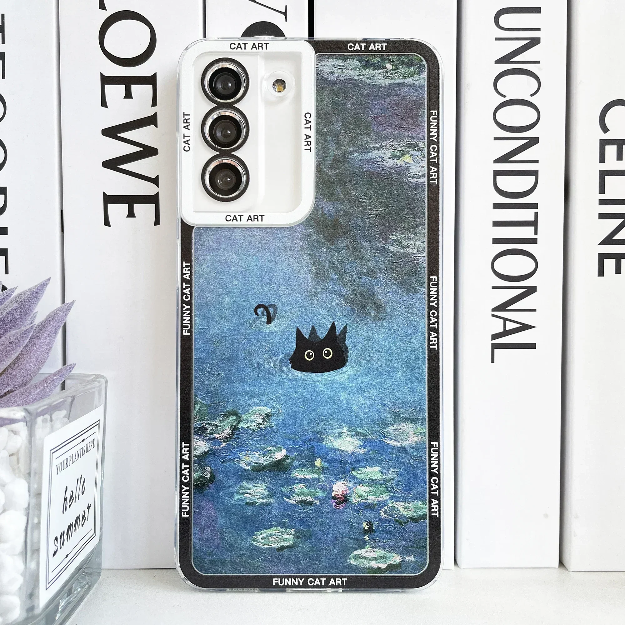 Śmieszne Cat Art Cat etui Samsung Galaxy S20 Plus S21 FE S22 S23 Ultra A53 A52 A54 S24 Claude monetka Van Gogh lilie wodne irysy