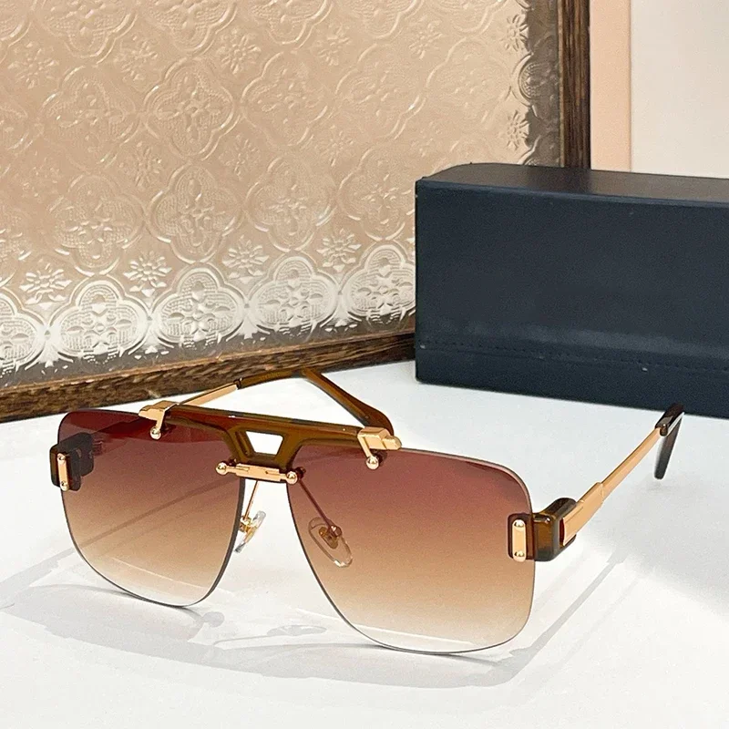 

MOD.887 Double Bridge Big Square Acetate Alloy Sunglasses for Unisex Handmade High Quality UV400 Outdoor Eyeglasses with Case