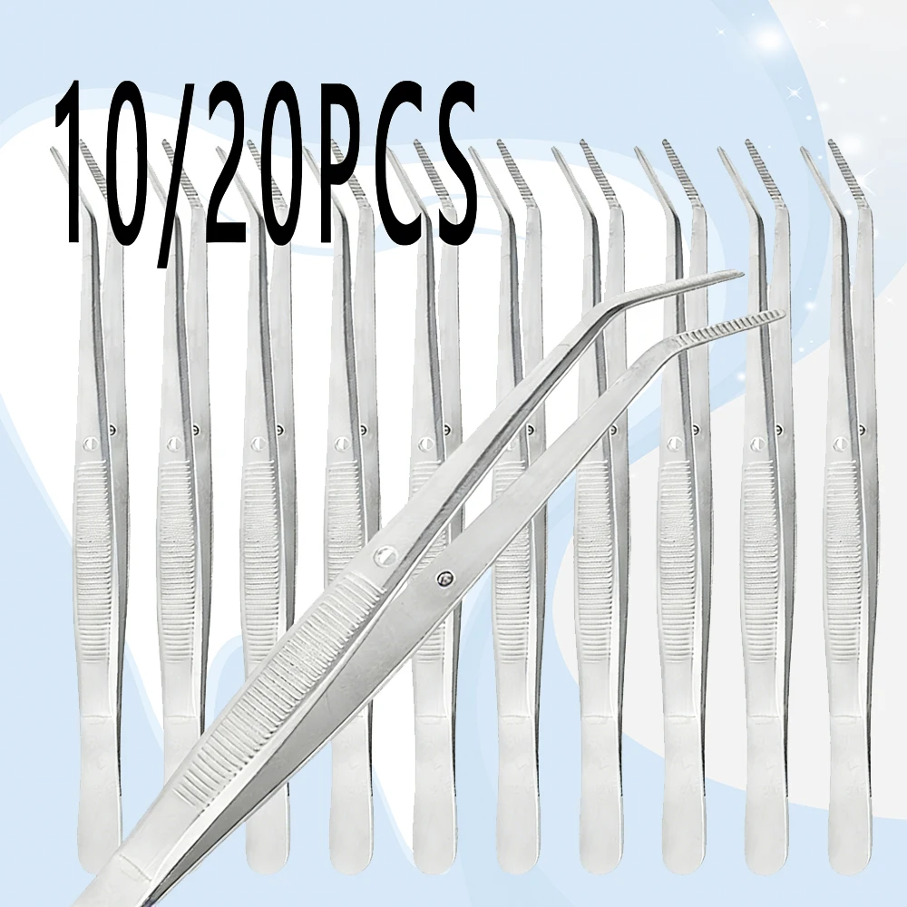 Professional Multipurpose Tweezers Stainless Steel Non Slip Filling Clip 10 or 20 Pieces for Dental Medical Surgery and Nail Art