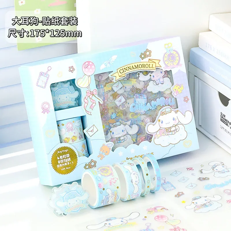 Sanrio Cartoon Cute Kuromi Cinnamoroll Handbook Material Notebook Waterproof Sticker Gift Box