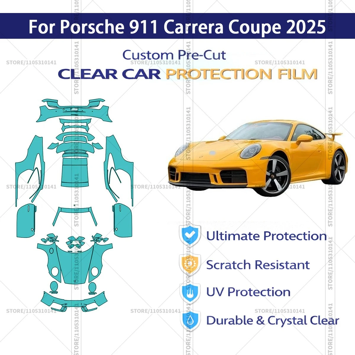 

For Porsche 911 Carrera Coupe 2025 Pre-Cut Paint Protection Film PPF Transparent Car Film Automotive PPF Full Vehicle