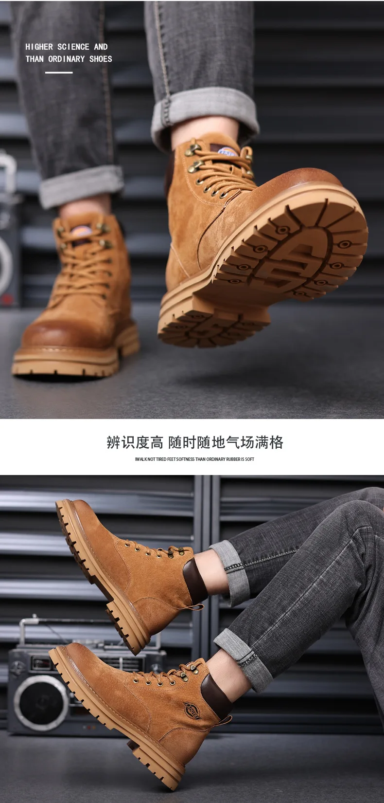 Echtes Leder Herrenstiefel Outdoor Freizeitschuhe für Männer Plateaustiefel Knöchelstiefel Hochwertige Herrenschuhe Männliche Motorradschuhe – Detail 12
