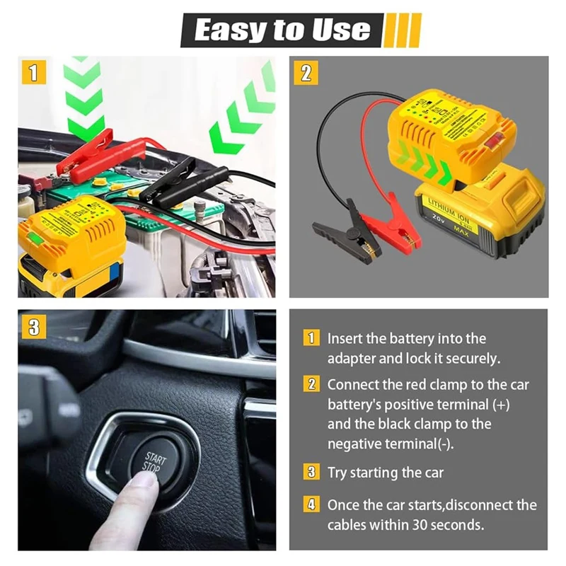 Car Jump Starters Adapter For Dewalt 20V 60V With Batteries Jumper Cables,11 Gauge Car Battery Jump Starter