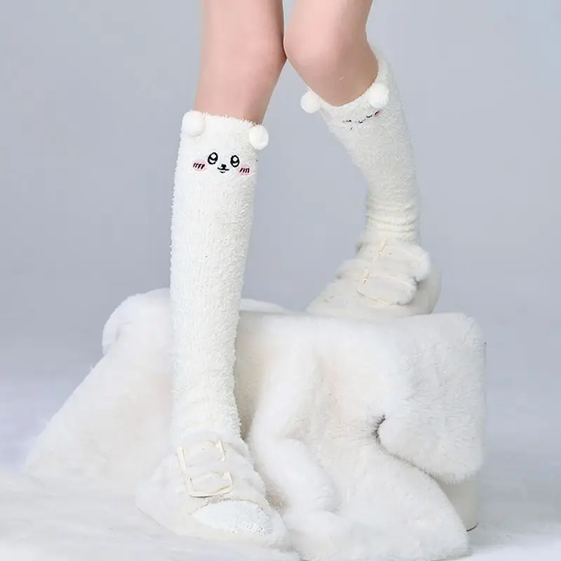 

Chiikawa Coral Velvet Long Tube Socks Cute Cartoon Plush Powder Blusher Calf Socks Fashionable and Versatile High Facial Value