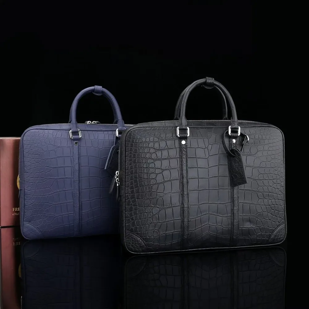 Real crocodile belly leather business men's business briefcase authentic crocodile leather men's large laptop handbag